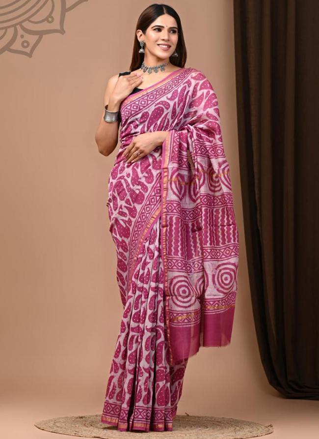 Chanderi Silk Pink Festival Wear Printed Saree